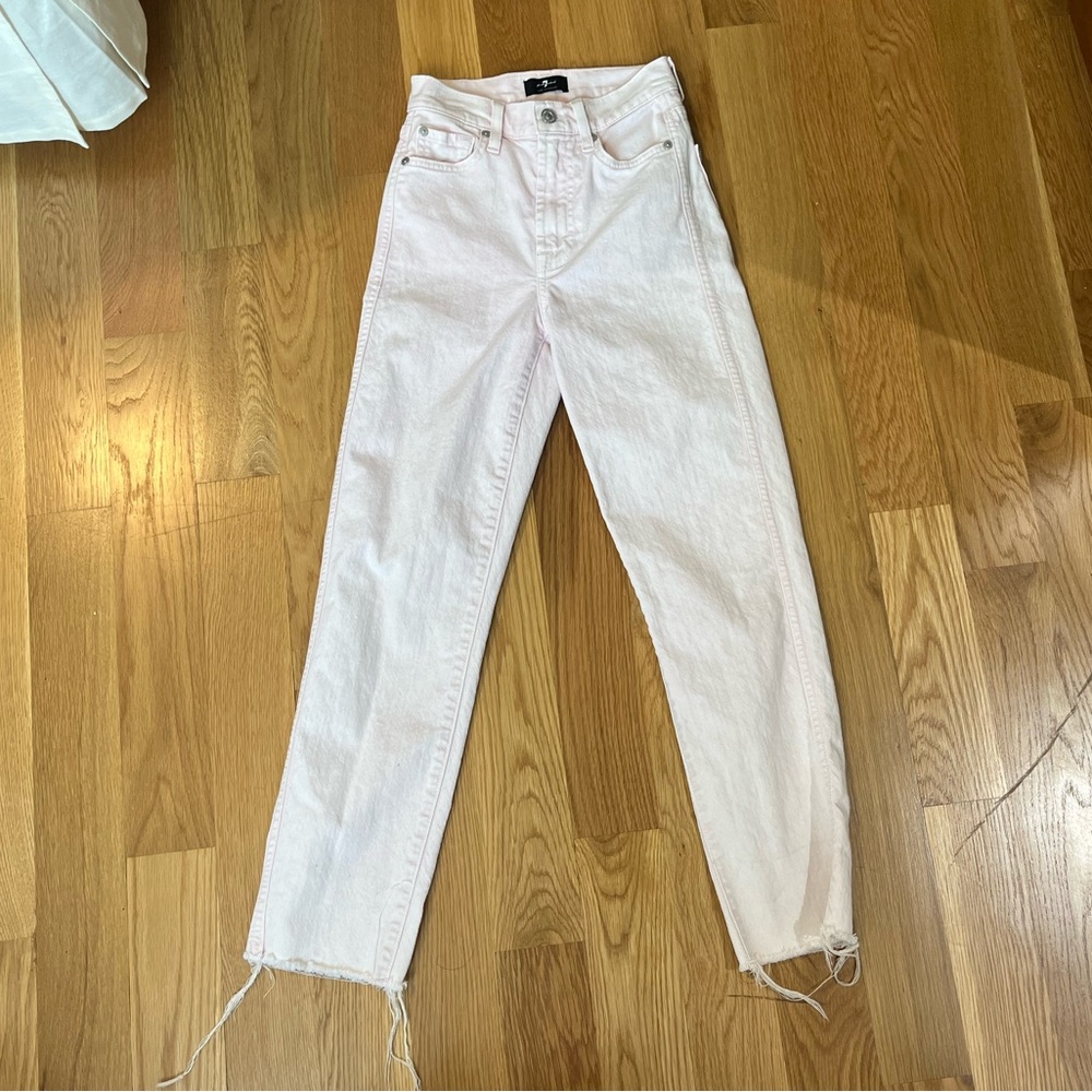7 for all Mankind High Waist Cropped Straight Pink Jeans